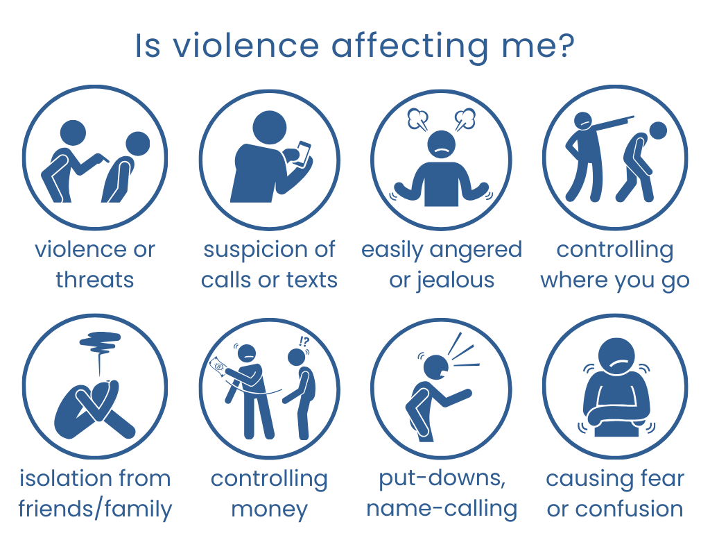 violence or threats, suspicion of calls or texts, easily angered or jealous
